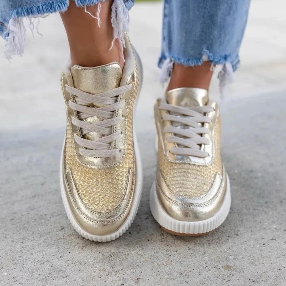 Gold woven sneakers